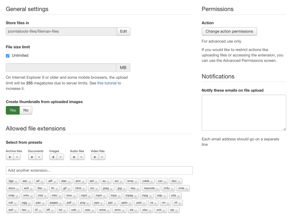 Screenshot of the new FILEman configuration UI