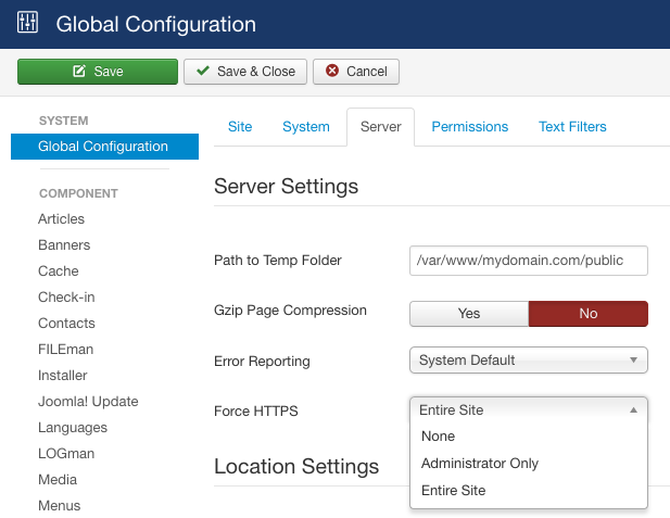 Joomla Global Configuration