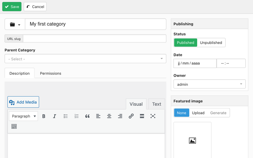 A screenshot of DOCman for WordPress category form