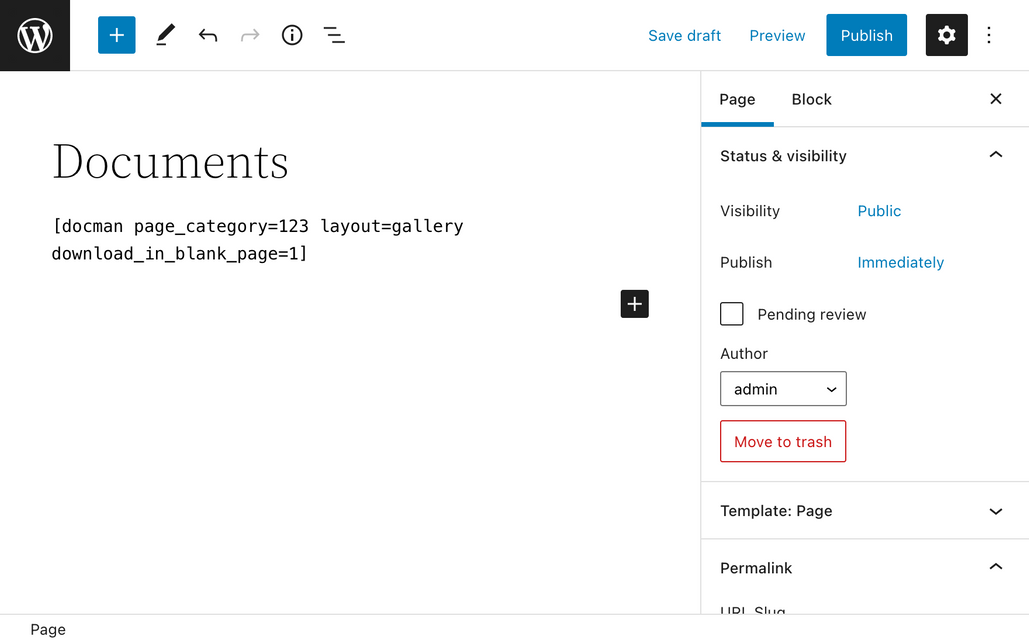 A screenshot of DOCman for WordPress hierarchical shortcode block on editor