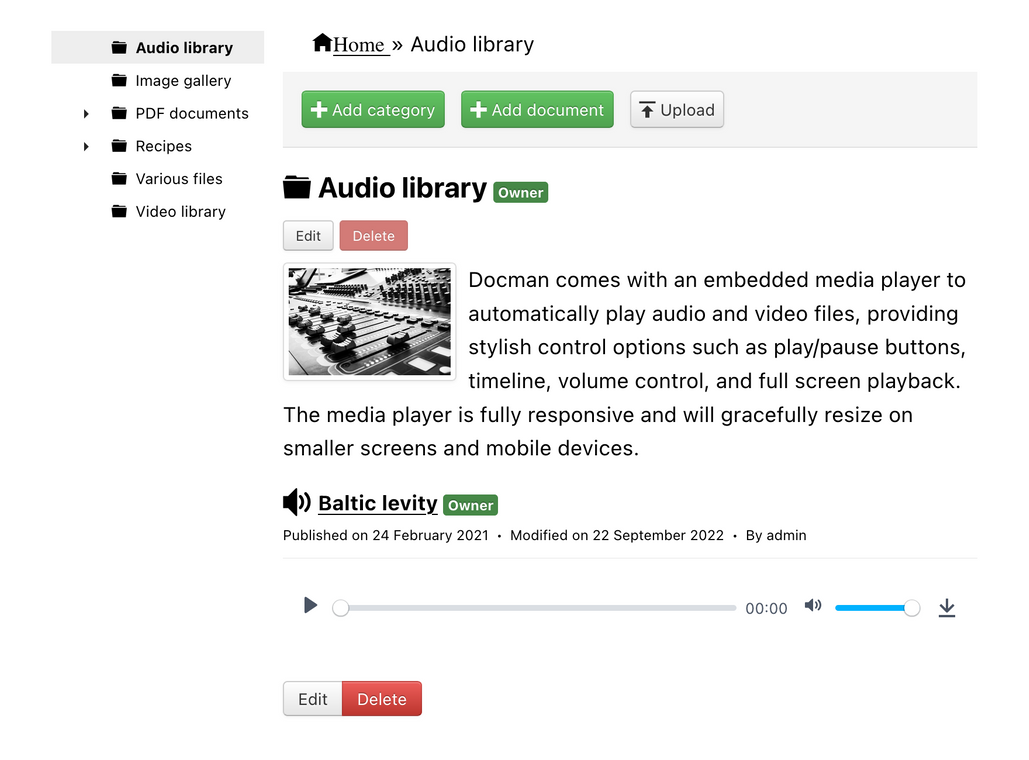 A screenshot of DOCman for WordPress tree list on front