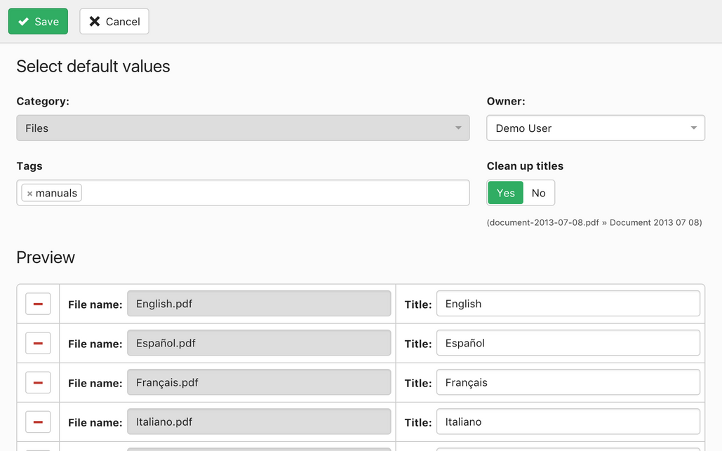 Upload multiple files from the front-end.