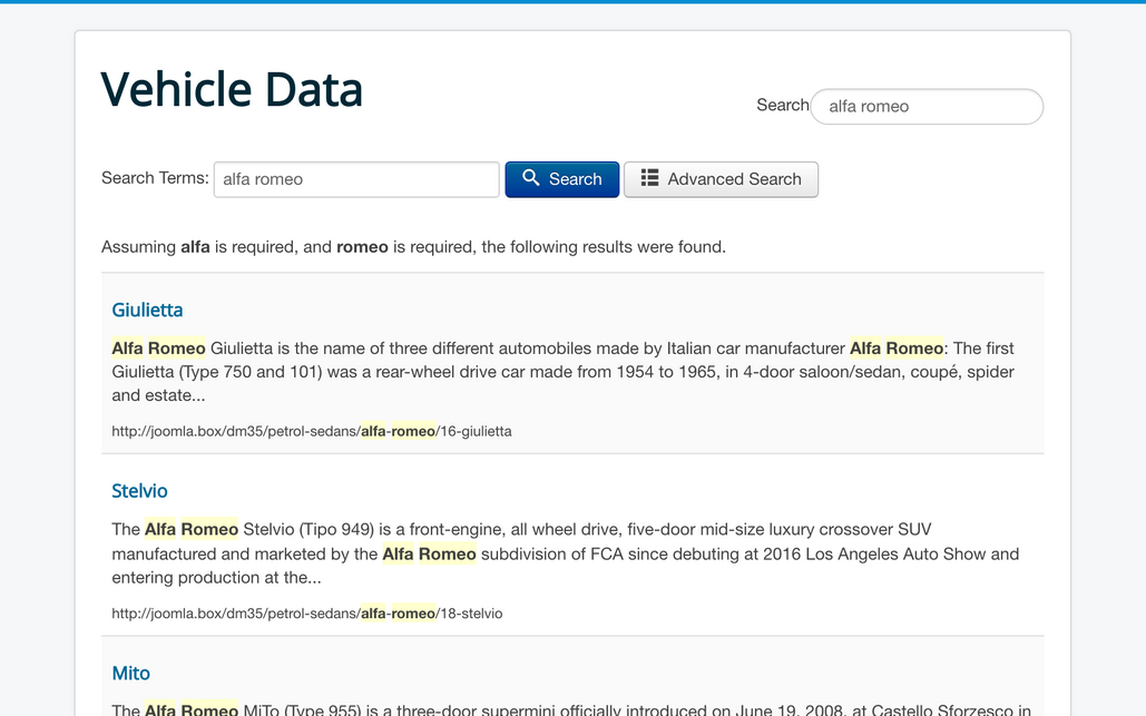 Searching for **color printing** using Joomla's smart search.