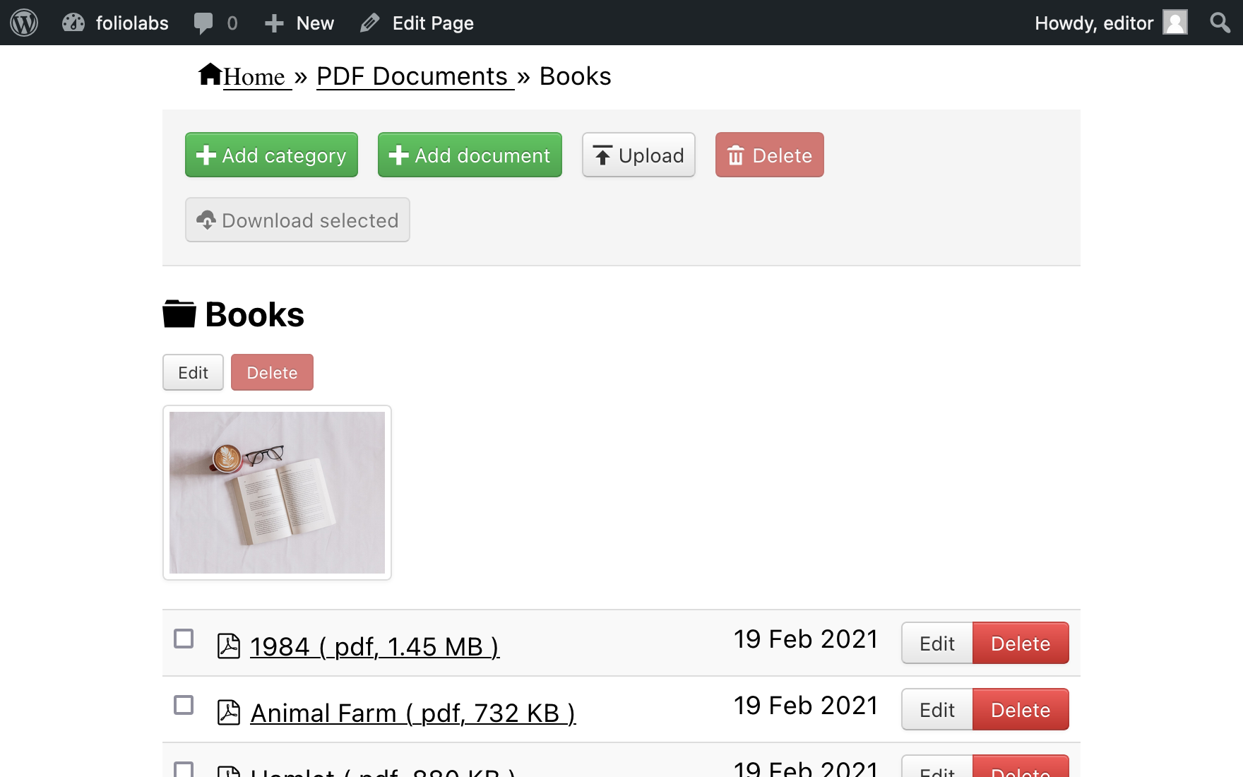 Easy frontend category and document management