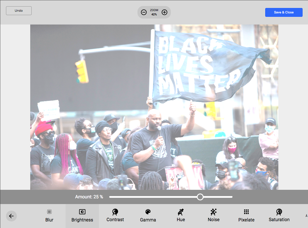 Joomlatools Connect photo editor - brightness adjustment
